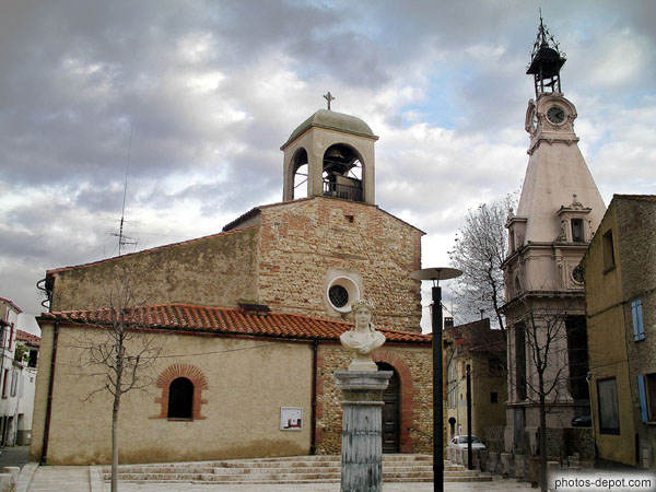 photo d'Eglise, tour clocher et buste