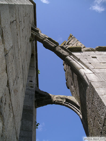 photo d'Arches des contreforts au sommet de la tour de l'Abbaye de Lagrasse