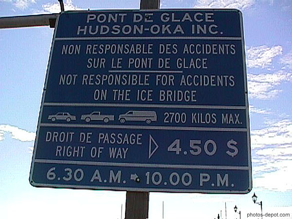 photo de Pont de glace Hudson-Oka non responsable des accidents 2700 kg max