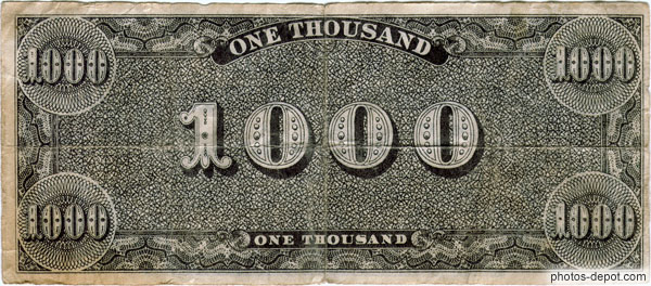 photo de billet de mille dollars émis par les confédérés