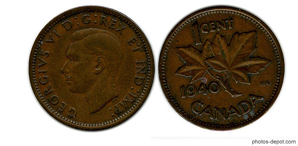 photo de pièce 1 cent 1940 Canada