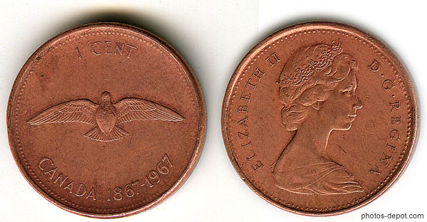 photo de Pièce 1 cent Canada oiseau 1867-1967