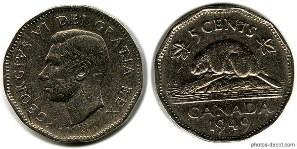 photo de Pièce 5 cents 1949 Canada Georgius VI Dei Gratia Rex