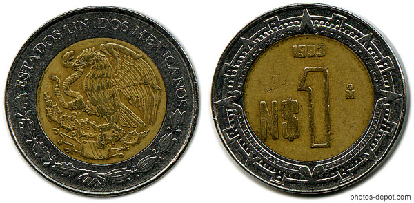 photo de Pièce Estados unidos Mexicanos 1 $ 1993 aigle serpent