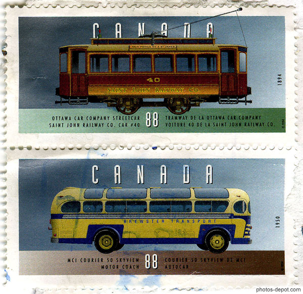 photo de timbre bus Canada 88 St John Railway co 1894, Brewster Transport 1950