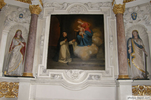 photo de Vierge offrant le rosaire à St Dominique entourés de Ste Philomène et Ste Cécile