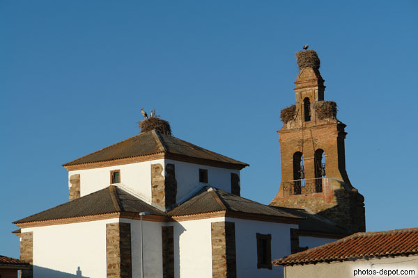 photo de Cigognes dans leurs nids sur la Iglesia de Nuestra Senora de la Purification