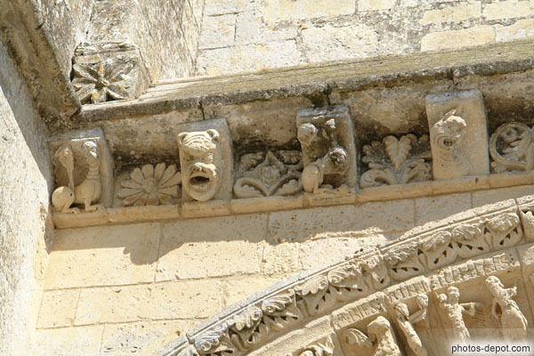 photo de têtes de monstres sur modillons surmontant le portail