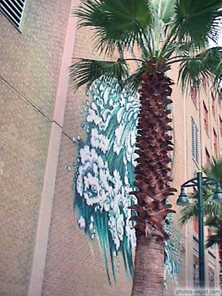 photo de palmier devant peinture sur le mur