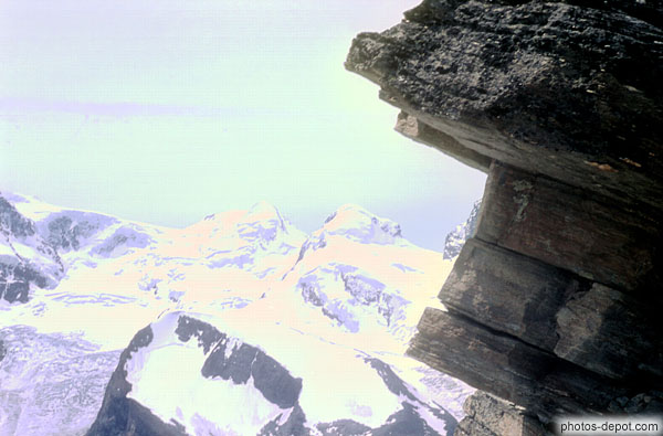 photo de sommets enneigés derrière le rocher, Gornergrat Zermatt