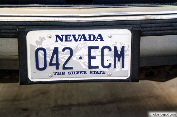 photo de plaque minéralogique Nevada, the silver state