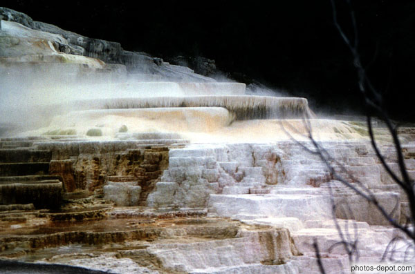 photo de coupelles d'eau de minerva terrace sur mammoth hot springs comme une fontaine naturelle géante