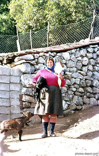 photo de femme aux chevres et quenouille de laine
