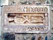 Pierre sculptée tombeau sur le mur du Cloître / France, Languedoc Roussillon, Saint Genis Fontaines