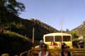 Wagon panoramique du petit train de montagne jaune / France, Languedoc Roussillon, Villefranche de conflens